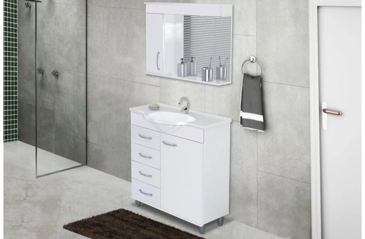 Armário de Banheiro com Pia e Espelheira Viena com Pé Curvo 79,5cm Branco - Rorato
