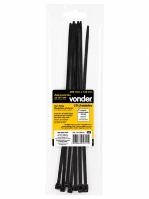 Abraçadeira de Nylon 4,8 × 280 Mm Preta com 10 Unidades - Vonder