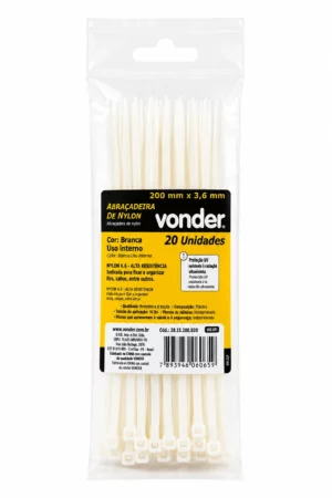 Abraçadeira de Nylon 4,8 × 200 Mm Branca com 20 Unidades - Vonder